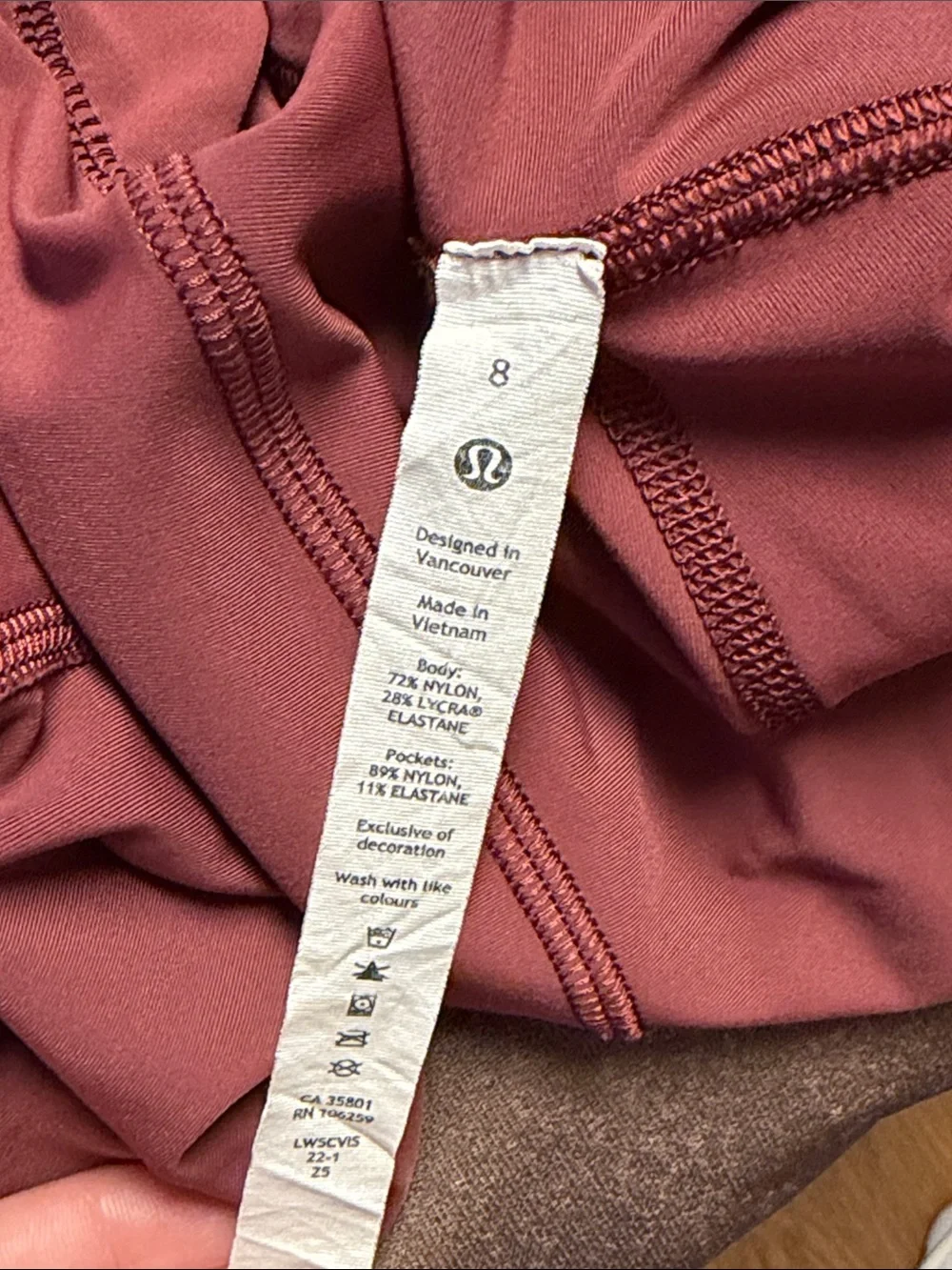 Lululemon Burgundy Maroon Workout Leggings Size 8